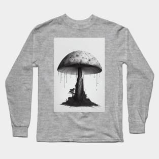 Rustic Mushroom Wall Art Minimalist Greyscale Grunge Long Sleeve T-Shirt